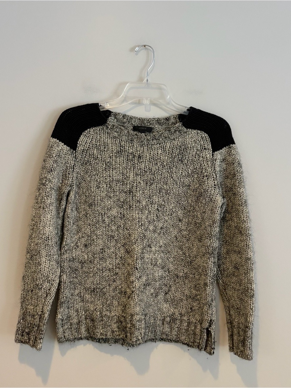 J. Crew Gray Marled Crewneck Sweater with Black Shoulder Accents Size XS